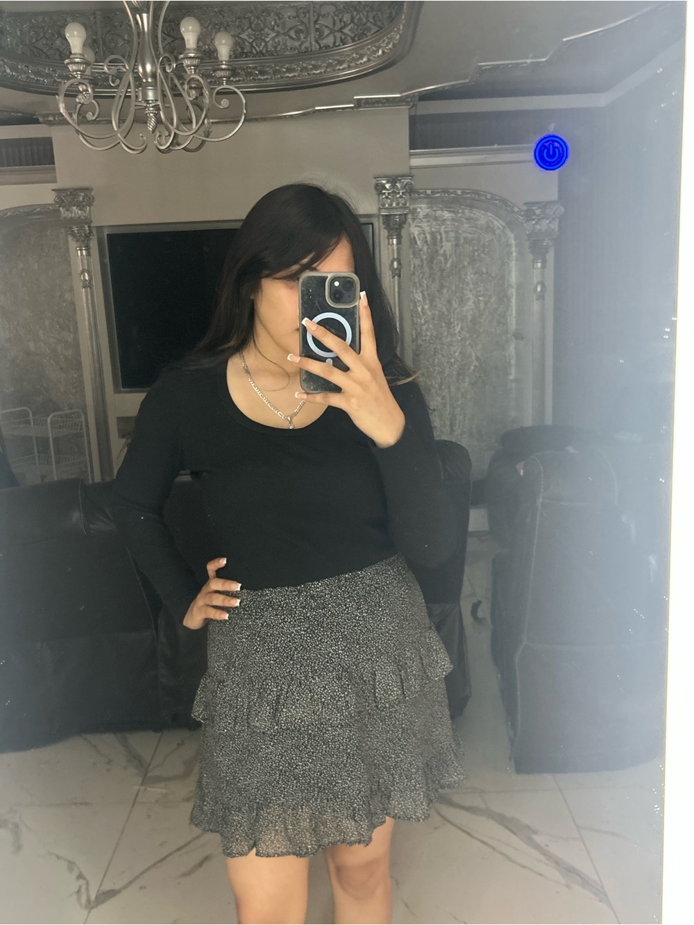 Black leopard print Ruffle Tiered Mini Skirt